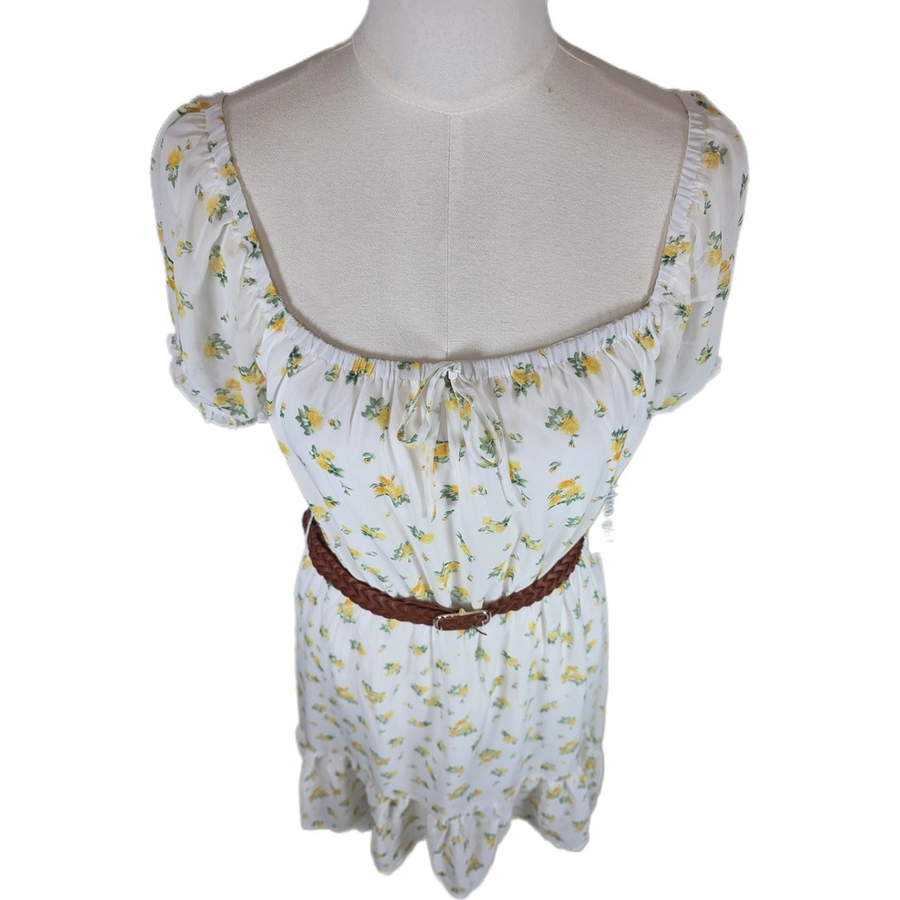 Madden Girl Juniors White Floral High Low Midi Belted Dress Cottagecore - Picture 3 of 11
